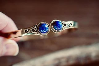 Lapis Lazuli Brass Bangle Bracelet, Spiritual Bracelet, Boho Golden Bangle, Statement Cuff, Feminine Jewellery, Gift for Her