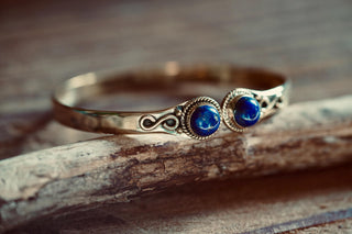 Lapis Lazuli Brass Bangle Bracelet, Spiritual Bracelet, Boho Golden Bangle, Statement Cuff, Feminine Jewellery, Gift for Her