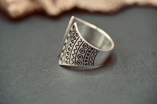 Large Silver Statement Ring, Oversized Geometric Adjustable Ring, Tribal Style Silver Ring, Non Tarnish Alternative Jewellery, Boho Ring