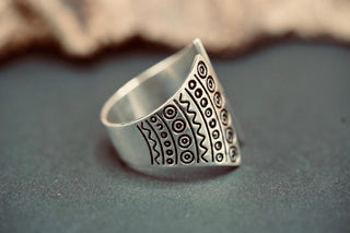 Large Silver Statement Ring, Oversized Geometric Adjustable Ring, Tribal Style Silver Ring, Non Tarnish Alternative Jewellery, Boho Ring