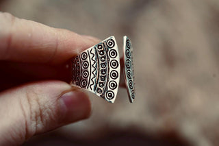 Large Silver Statement Ring, Oversized Geometric Adjustable Ring, Tribal Style Silver Ring, Non Tarnish Alternative Jewellery, Boho Ring