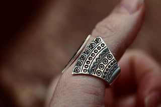 Large Silver Statement Ring, Oversized Geometric Adjustable Ring, Tribal Style Silver Ring, Non Tarnish Alternative Jewellery, Boho Ring
