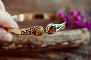 Tiger Eye Brass Bracelet, Birthstone Bracelet, Spiritual Bracelet, Boho Brass Bangle, Statement Cuff, Feminine Jewellery, Gift for Her