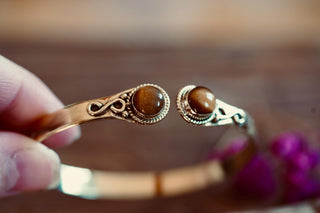Tiger Eye Brass Bracelet, Birthstone Bracelet, Spiritual Bracelet, Boho Brass Bangle, Statement Cuff, Feminine Jewellery, Gift for Her
