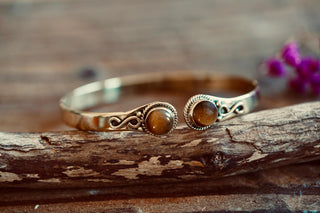 Tiger Eye Brass Bracelet, Birthstone Bracelet, Spiritual Bracelet, Boho Brass Bangle, Statement Cuff, Feminine Jewellery, Gift for Her