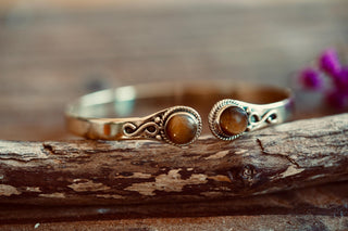 Tiger Eye Brass Bracelet, Birthstone Bracelet, Spiritual Bracelet, Boho Brass Bangle, Statement Cuff, Feminine Jewellery, Gift for Her