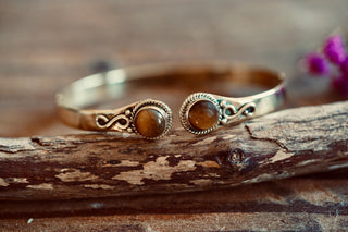 Tiger Eye Brass Bracelet, Birthstone Bracelet, Spiritual Bracelet, Boho Brass Bangle, Statement Cuff, Feminine Jewellery, Gift for Her
