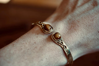 Tiger Eye Brass Bracelet, Birthstone Bracelet, Spiritual Bracelet, Boho Brass Bangle, Statement Cuff, Feminine Jewellery, Gift for Her