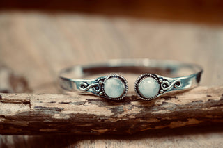 Moonstone Silver Bangle Bracelet, Spiritual Bracelet, Boho Brass Bangle, Statement Cuff, Feminine Jewellery, Gift for Her