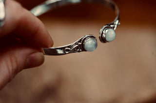 Moonstone Silver Bangle Bracelet, Spiritual Bracelet, Boho Brass Bangle, Statement Cuff, Feminine Jewellery, Gift for Her