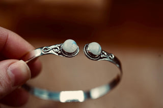 Moonstone Silver Bangle Bracelet, Spiritual Bracelet, Boho Brass Bangle, Statement Cuff, Feminine Jewellery, Gift for Her
