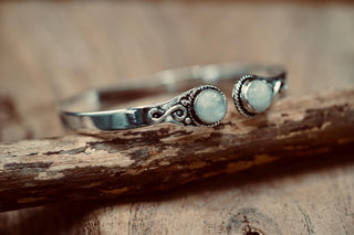Moonstone Silver Bangle Bracelet, Spiritual Bracelet, Boho Brass Bangle, Statement Cuff, Feminine Jewellery, Gift for Her