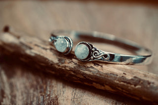 Moonstone Silver Bangle Bracelet, Spiritual Bracelet, Boho Brass Bangle, Statement Cuff, Feminine Jewellery, Gift for Her