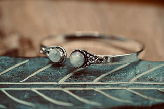 Moonstone Silver Bangle Bracelet, Spiritual Bracelet, Boho Brass Bangle, Statement Cuff, Feminine Jewellery, Gift for Her