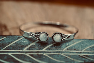 Moonstone Silver Bangle Bracelet, Spiritual Bracelet, Boho Brass Bangle, Statement Cuff, Feminine Jewellery, Gift for Her