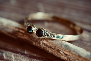 Black Onyx Brass Bracelet, Birthstone Bracelet, Spiritual Bracelet, Boho Brass Bangle, Statement Cuff, Feminine Jewellery, Gift for Her