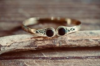 Black Onyx Brass Bracelet, Birthstone Bracelet, Spiritual Bracelet, Boho Brass Bangle, Statement Cuff, Feminine Jewellery, Gift for Her