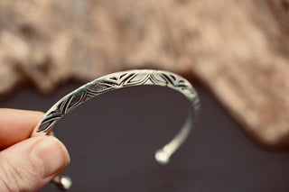 Men’s Silver Cuff Bracelet, Engraved Geometric Bangle, Boho Alternative Jewellery, Silver Open Cuff, Unique Gift for Him