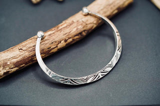 Men’s Silver Cuff Bracelet, Engraved Geometric Bangle, Boho Alternative Jewellery, Silver Open Cuff, Unique Gift for Him