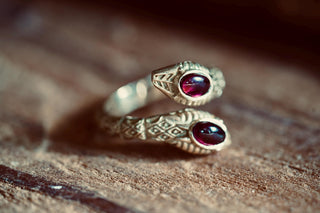 Carnelian Snake Ring, Two Snake Head Brass Ring, Wrap Around Snake Ring, Adjustable Ring