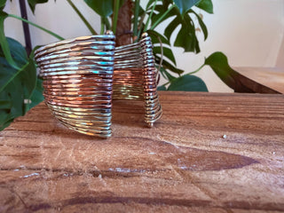 Triple Metal Cuff Bracelet, Gold Silver Copper Plated Bangle, Textured Wide Boho Bracelet, Statement Jewellery, Alternative Fashion Gift