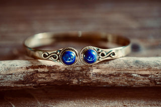Lapis Lazuli Brass Bangle Bracelet, Spiritual Bracelet, Boho Golden Bangle, Statement Cuff, Feminine Jewellery, Gift for Her
