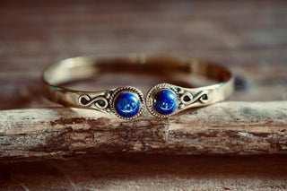 Lapis Lazuli Brass Bangle Bracelet, Spiritual Bracelet, Boho Golden Bangle, Statement Cuff, Feminine Jewellery, Gift for Her