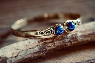 Lapis Lazuli Brass Bangle Bracelet, Spiritual Bracelet, Boho Golden Bangle, Statement Cuff, Feminine Jewellery, Gift for Her