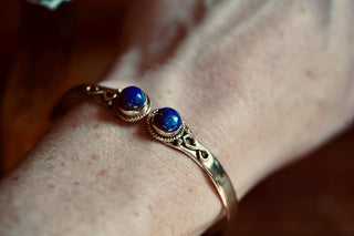Lapis Lazuli Brass Bangle Bracelet, Spiritual Bracelet, Boho Golden Bangle, Statement Cuff, Feminine Jewellery, Gift for Her