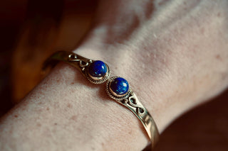 Lapis Lazuli Brass Bangle Bracelet, Spiritual Bracelet, Boho Golden Bangle, Statement Cuff, Feminine Jewellery, Gift for Her