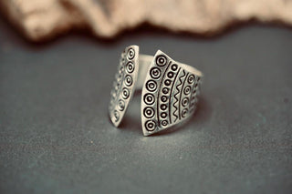 Large Silver Statement Ring, Oversized Geometric Adjustable Ring, Tribal Style Silver Ring, Non Tarnish Alternative Jewellery, Boho Ring
