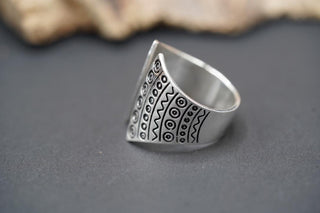 Large Silver Statement Ring, Oversized Geometric Adjustable Ring, Tribal Style Silver Ring, Non Tarnish Alternative Jewellery, Boho Ring