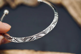 Men’s Silver Cuff Bracelet, Engraved Geometric Bangle, Boho Alternative Jewellery, Silver Open Cuff, Unique Gift for Him