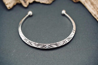 Men’s Silver Cuff Bracelet, Engraved Geometric Bangle, Boho Alternative Jewellery, Silver Open Cuff, Unique Gift for Him
