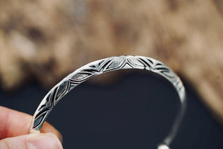 Men’s Silver Cuff Bracelet, Engraved Geometric Bangle, Boho Alternative Jewellery, Silver Open Cuff, Unique Gift for Him