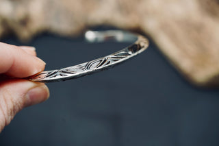 Men’s Silver Cuff Bracelet, Engraved Geometric Bangle, Boho Alternative Jewellery, Silver Open Cuff, Unique Gift for Him