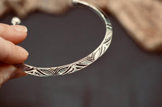 Men’s Silver Cuff Bracelet, Engraved Geometric Bangle, Boho Alternative Jewellery, Silver Open Cuff, Unique Gift for Him