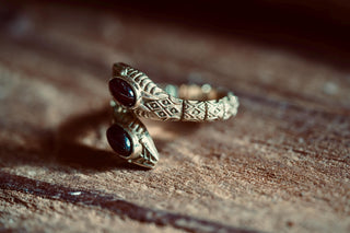 Carnelian Snake Ring, Two Snake Head Brass Ring, Wrap Around Snake Ring, Adjustable Ring