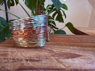 Triple Metal Cuff Bracelet, Gold Silver Copper Plated Bangle, Textured Wide Boho Bracelet, Statement Jewellery, Alternative Fashion Gift