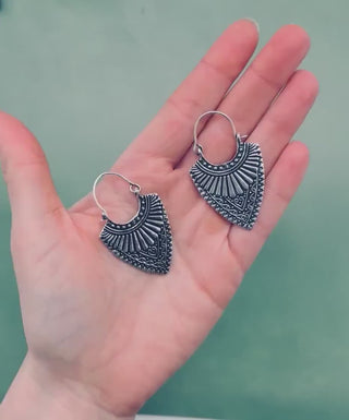Ethnic Silver Earrings | Boho Earrings for Women | Gypsy Tribal Jewellery | Hypoallergenic Hoops