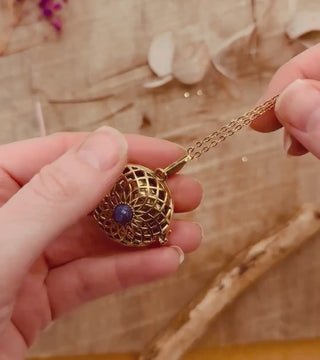 Bola Necklace For Pregnant Woman, Brass & Lapis Lazuli Necklace for Pregnancy Gift from Kaali Boutique LTD