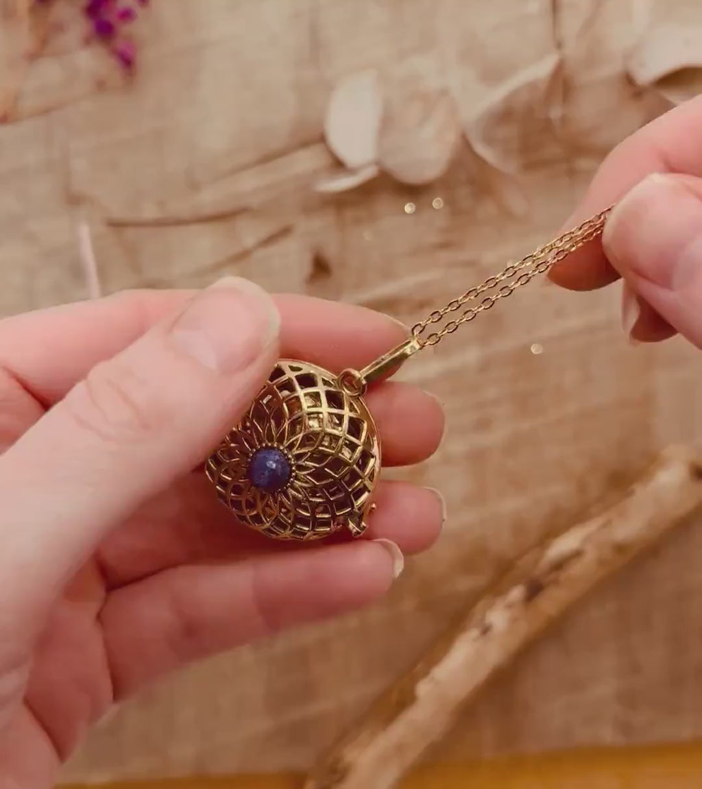 Bola Necklace For Pregnant Woman, Brass & Lapis Lazuli Necklace for Pregnancy Gift from Kaali Boutique LTD