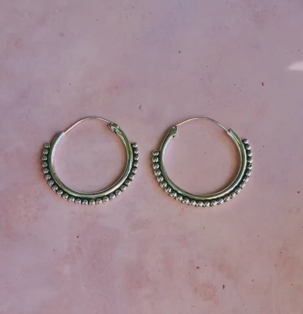 Boho Silver Hoop Earrings /  Ethnic  Hoops / Rustic / Yoga / Festival Fashion / Silver Earrings / Tribal / Bohemian Style / Gift for Her