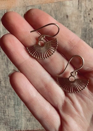 Small Golden Fan Earrings | Brass Sunburst Earrings | Tiny Geometric Earrings | Minimalist Boho Jewellery | Everyday Earrings