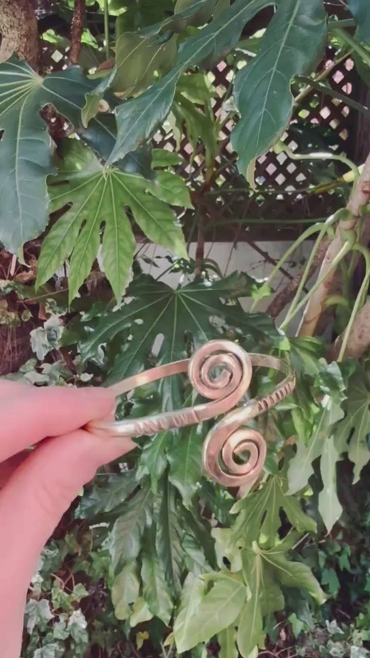 Solid Brass Spiral Cuff Bracelet – Adjustable Arm Cuff, Forearm Bracelet, Boho Brass Bangle