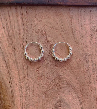 Orb Hoop Earrings Sterling Silver 925 Clicker / Pure Silver Earrings / Dainty / Ethnic Boho Bohemian Marriage Bridal Jewelry Hippie