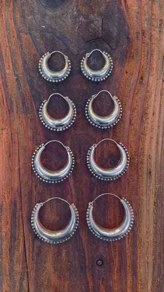 Silver Chunky Hoop Earrings / Silver Ball Detail / Ethnic / Rustic / Bohemian / Gold / Gypsy / Spiral / Hippie / Chunky / Festival / style