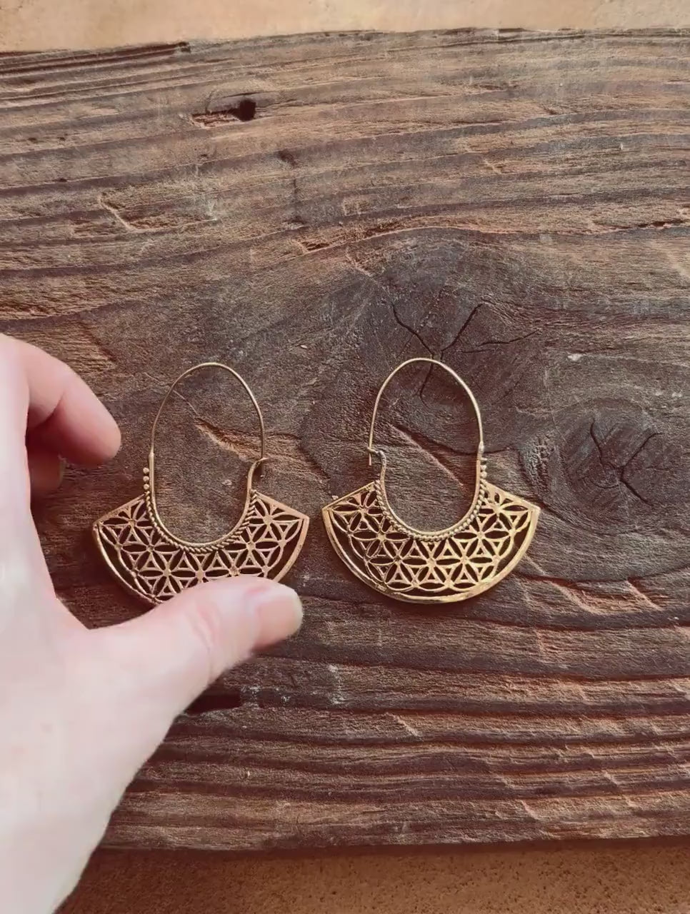 Brass Statement Hoop Earrings, Lightweight Large Hoops, Boho Geometric Mandala Earrings, Tribal Inspired Jewellery, Gift for Her