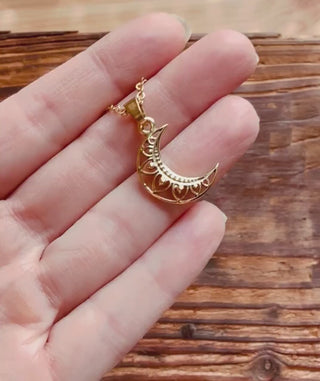 Gold Crescent Moon Necklace / Hypoallergenic  / Boho / Hippie / Rustic / Ethnic