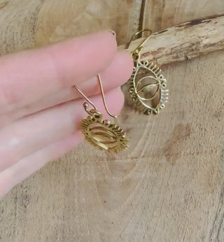 Gold Third Eye Earrings / Brass / Chakra / Geometric / Rustic / Yoga / Hippie / Gypsy / Psy / Boho / Bohemian / Festival